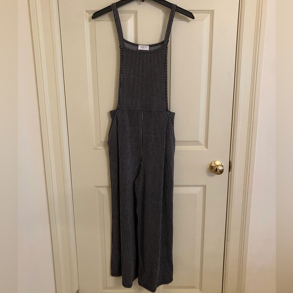 Pinstripe Wide Leg Overalls